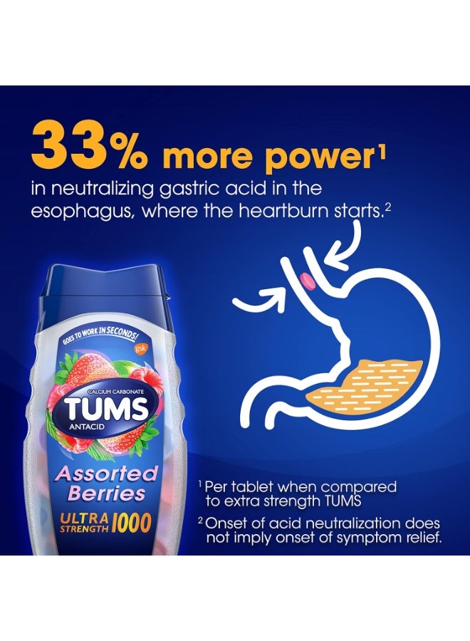 TUMS Ultra Strength Chewable Antacid Tablets for Heartburn Relief and Acid Indigestion Relief, Assorted Berries - 72 Count - Image 2