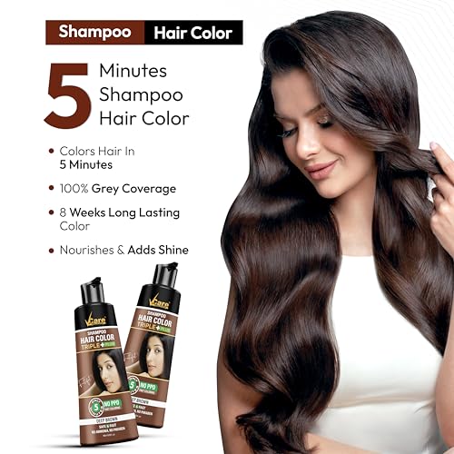 VCare Shampoo Hair Colour Shampoo, Deep Brown 180ml for Women and Men | Only 5 Minute Root Hair Dye | No Parabens, Ammonia And Sulfates - Image 2