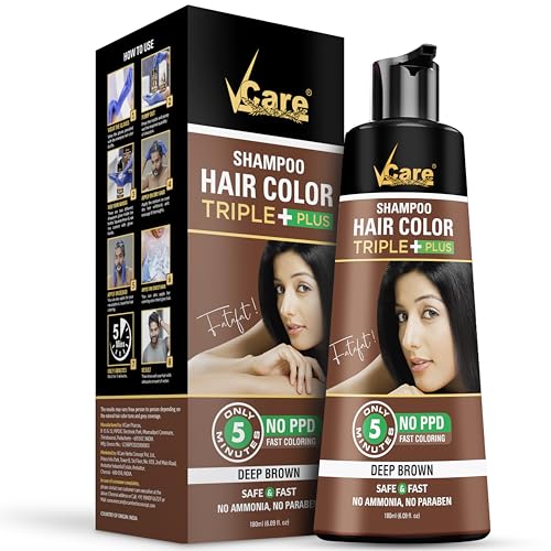 VCare Shampoo Hair Colour Shampoo, Deep Brown 180ml for Women and Men | Only 5 Minute Root Hair Dye | No Parabens, Ammonia And Sulfates - Image 1