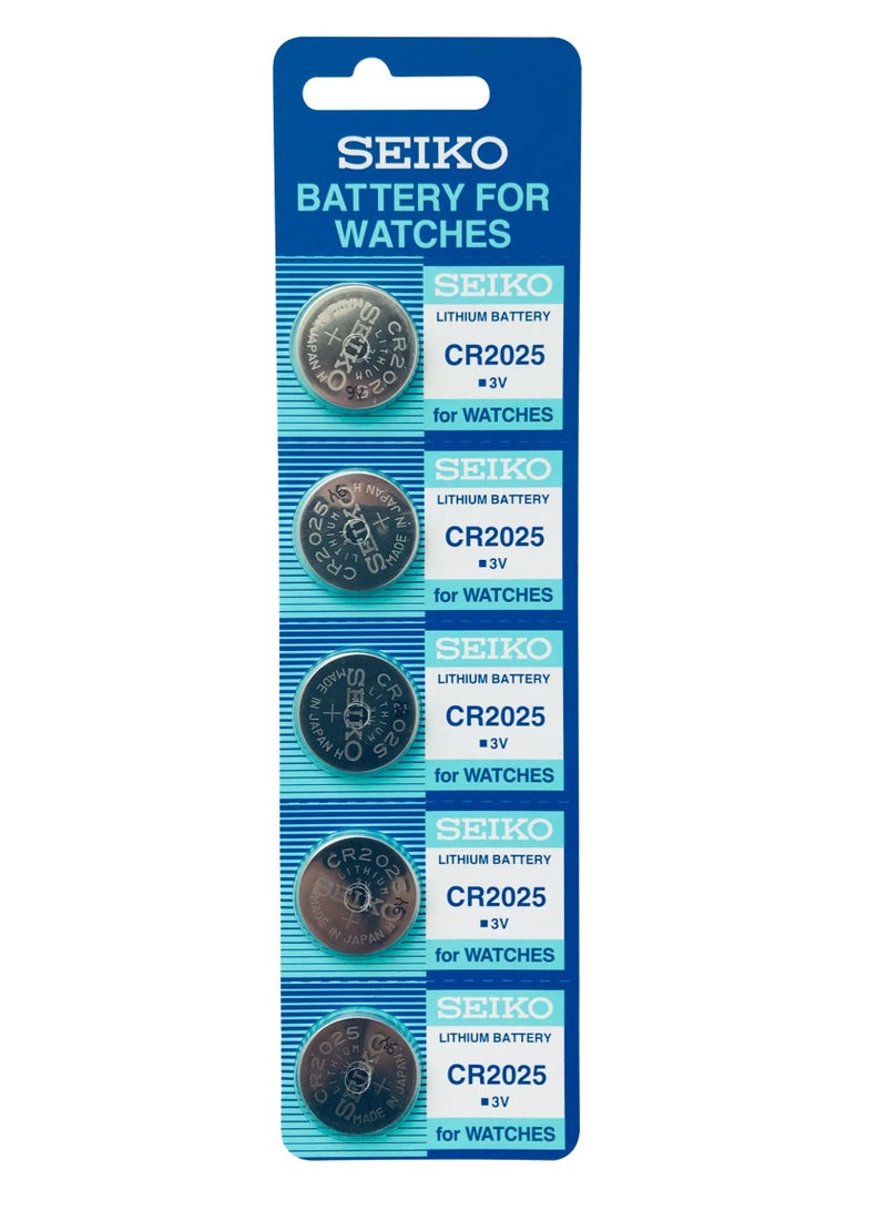 5-Pieces SEIKO CR2025 Lithium 3V Japan Batteries