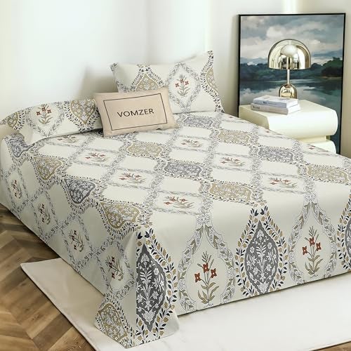 VOMZER Cotton Feel King Size Flat Bedsheet for Double Bed, 1 Cotton Feel Bed Sheet Double Bed (90 X 100 Inches) with 2 Pillow Cover - Image 1