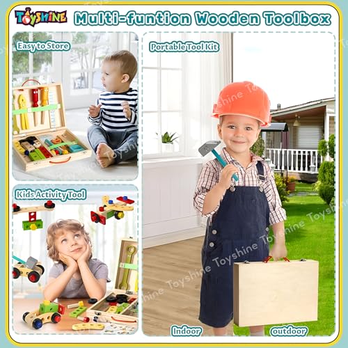 Toyshine 35 Pcs Wooden Tool Set Learning Educational Pretend Play Portable Construction Tools Kit Toy for Kids ,Montessori Stem Construction Toys for Boy Girl 3 + - Image 5