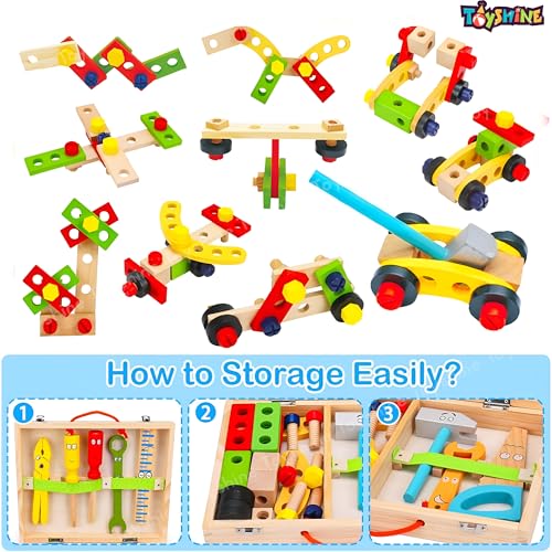 Toyshine 35 Pcs Wooden Tool Set Learning Educational Pretend Play Portable Construction Tools Kit Toy for Kids ,Montessori Stem Construction Toys for Boy Girl 3 + - Image 3