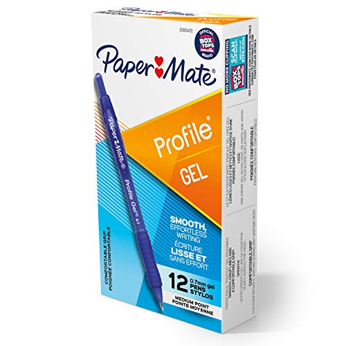 Paper Mate Gel Pen Profile Retractable Pen 0.7mm Blue 12 Count - Image 1