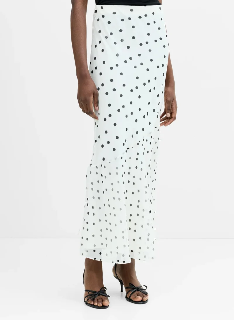 French Connection Women's Porcelain Cream/Blac Valeria Emina Chiffon Polka Skirt