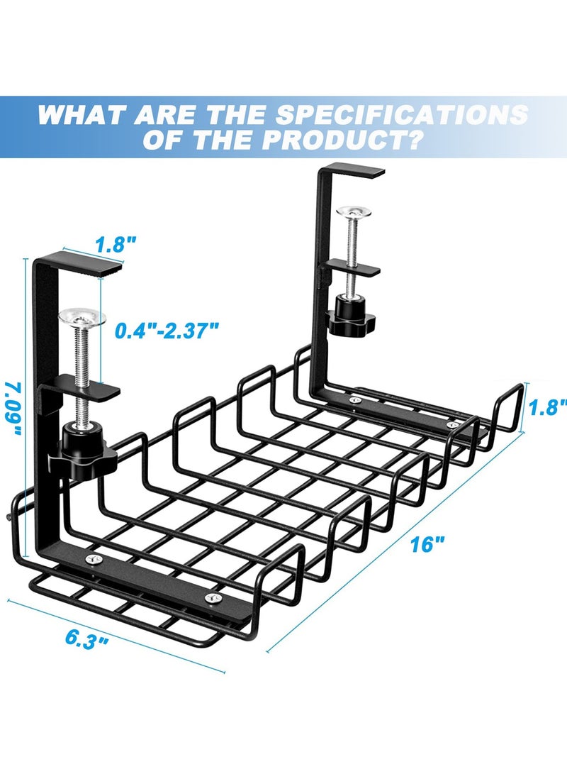 Under Desk Cable Management Tray No Drill - Under Desk Cable Organizer for Wire Management (16" Black Wire Tray)  - Image 4