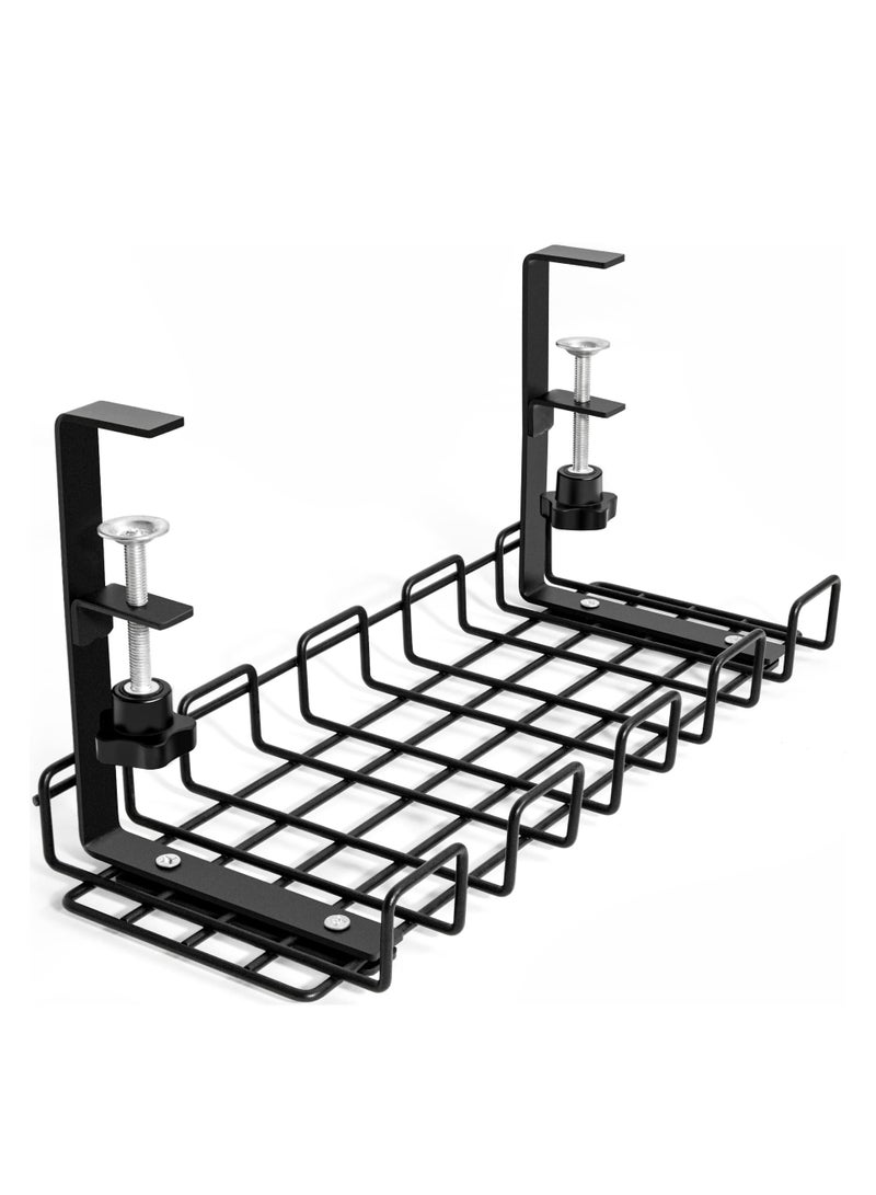 Under Desk Cable Management Tray No Drill - Under Desk Cable Organizer for Wire Management (16" Black Wire Tray)  - Image 1