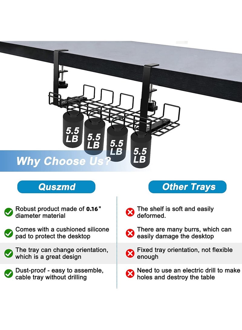 Under Desk Cable Management Tray No Drill - Under Desk Cable Organizer for Wire Management (16" Black Wire Tray)  - Image 5