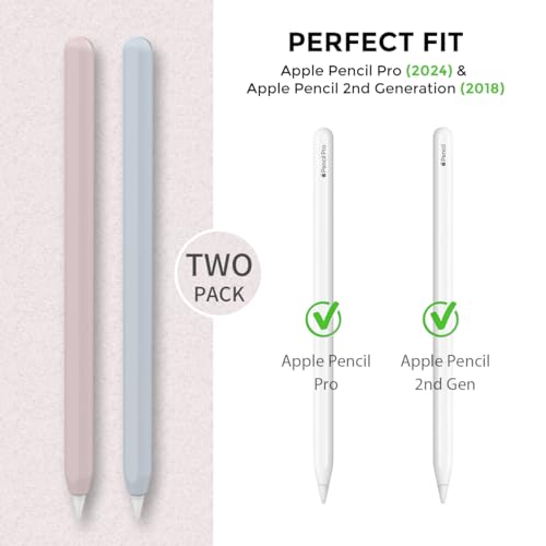 AhaStyle Silicone Case for Apple Pencil 2nd Generation & Apple Pencil Pro (2024) Sleeve Skin Ultra Thin Apple Pencil Protective Cover Compatible with Magnetic Charging and Double Tap (Blue, Pink) - Image 2