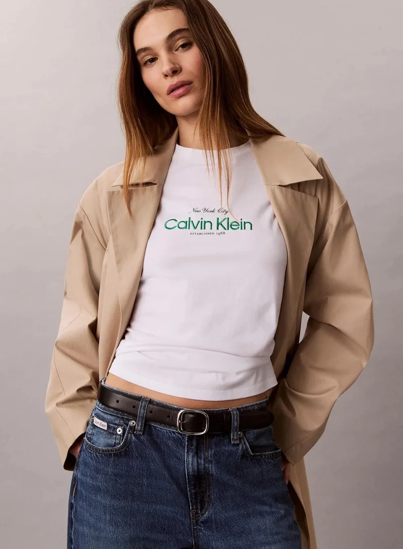 Calvin Klein Bright White Classic NYC Logo T-Shirt for Women | Best Price UAE