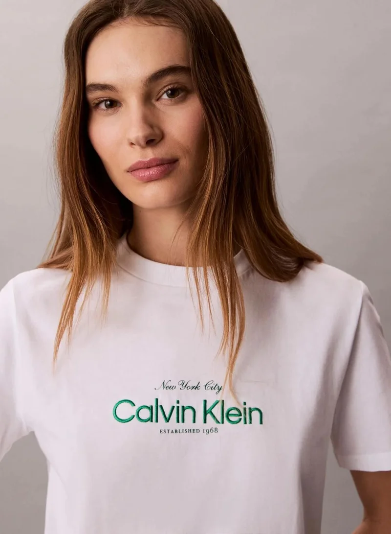 Calvin Klein Bright White Classic NYC Logo T-Shirt for Women | Best Price UAE