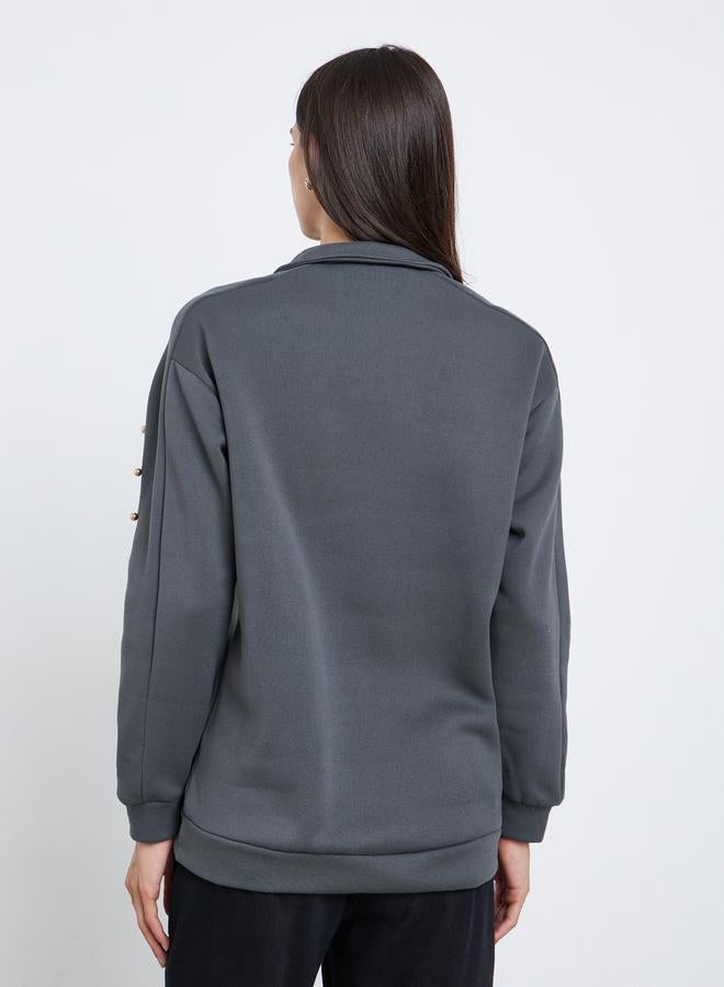 Styli Grey Regular Fit Studded Sweatshirt - Image 4