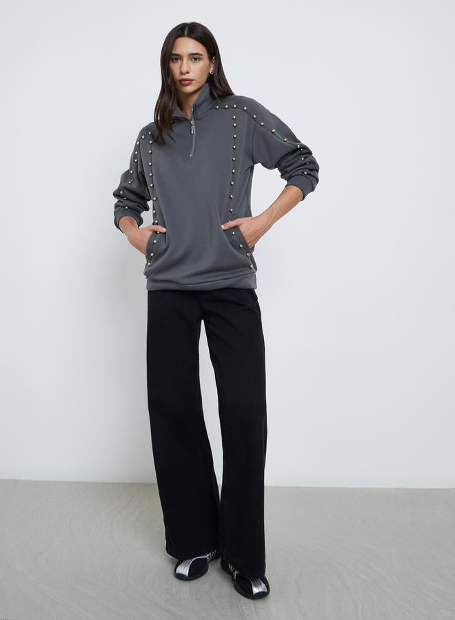 Styli Grey Regular Fit Studded Sweatshirt - Image 2