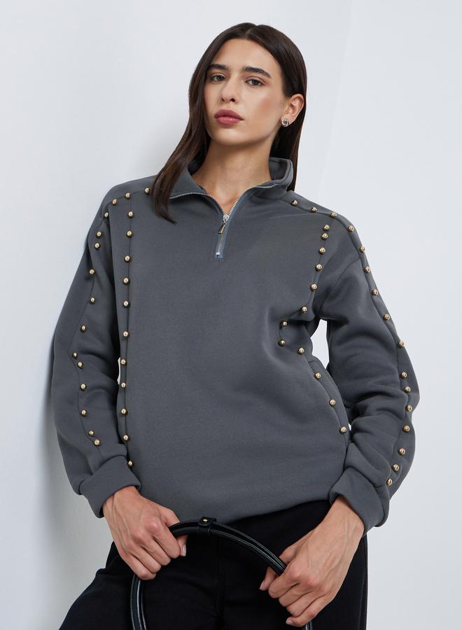 Styli Grey Regular Fit Studded Sweatshirt - Image 1