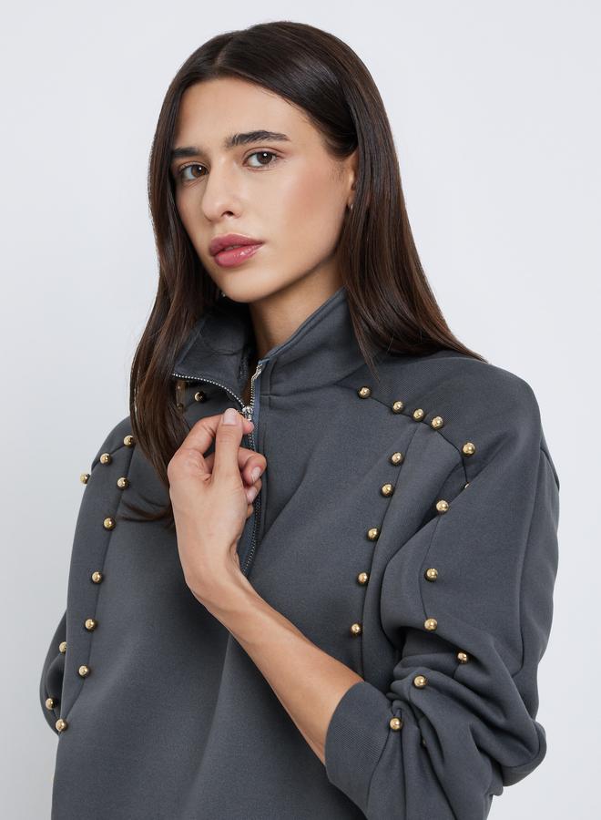 Styli Grey Regular Fit Studded Sweatshirt - Image 3