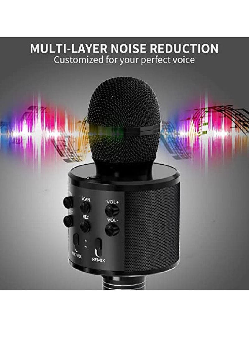 Yuwell - Wireless Bluetooth Karaoke Microphone, 3-in-1 Portable Handheld Mic Speaker for All Smartphones Gifts For Girls Kids Wireless Speaker With Microphone WS-858 Black - Image 1