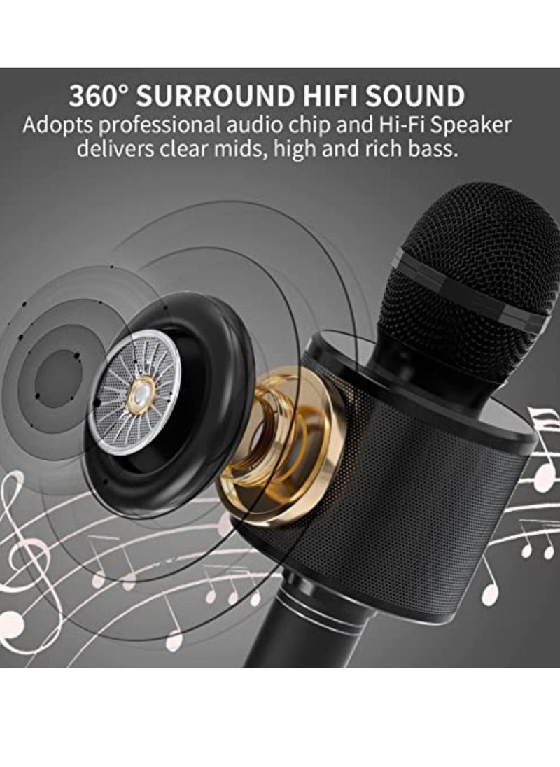 Yuwell - Wireless Bluetooth Karaoke Microphone, 3-in-1 Portable Handheld Mic Speaker for All Smartphones Gifts For Girls Kids Wireless Speaker With Microphone WS-858 Black - Image 1