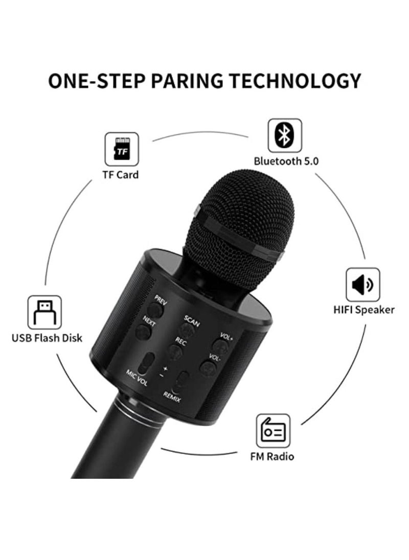 Yuwell - Wireless Bluetooth Karaoke Microphone, 3-in-1 Portable Handheld Mic Speaker for All Smartphones Gifts For Girls Kids Wireless Speaker With Microphone WS-858 Black - Image 1