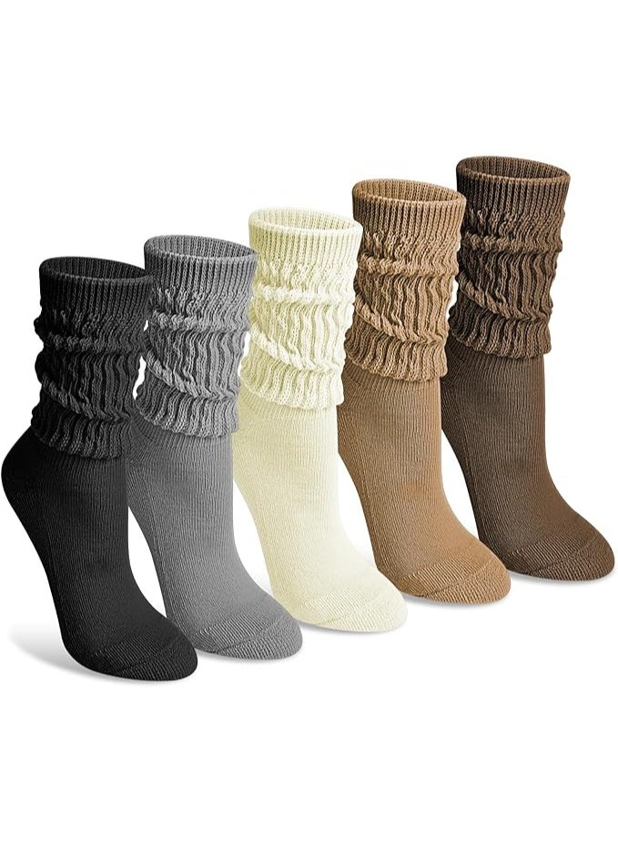 Relex 5 Pairs Slouch Socks for Women, Retro Soft Breathable Athletic Scrunch Calf Ankle Sock for Running, Workout, Dance - Image 1