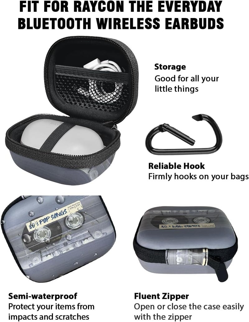 WIRESTER Portable Headphone Case, Earphone Storage Bag Carrying Case, Earbud Holder with Carabiner Compatible with Raycon Fitness Bluetooth True Wireless Earbuds - Retro Clear Cassette Tape Pop Songs - Image 4
