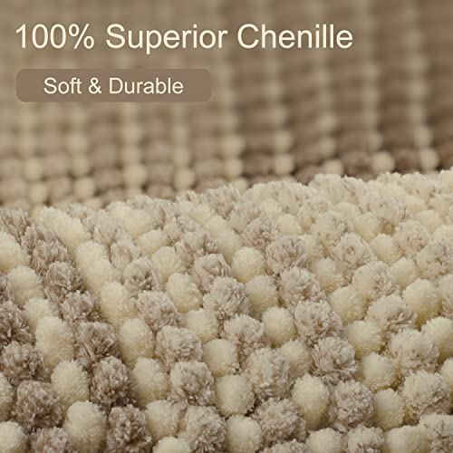 BSICPRO Bath Mat Rug for Bathroom Non Slip 17 x 24 Inches Water Absorbent Chenille Floor Mats Machine Washable (Light Taupe and Cream) - Image 2