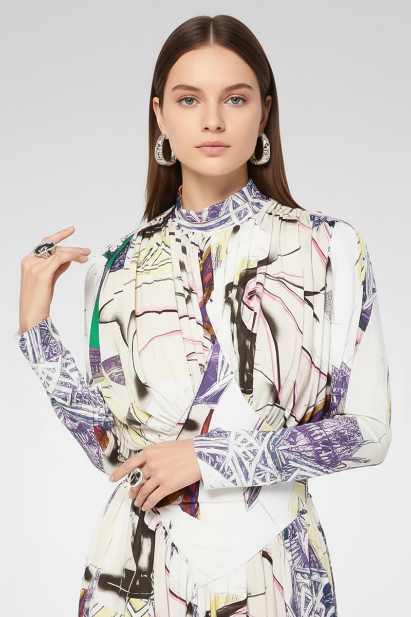 STELLA MCCARTNEY فستان ميدي بطباعة جرافيك للنساء، متعدد الألوان - Image 2