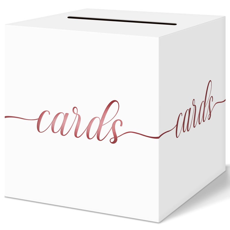 QIKSION White Wedding Card Box, Rose Gold Foil Gift Card Box for Party, Wedding Reception, Graduation, Birthday, Baby Shower, Raffle - Image 1