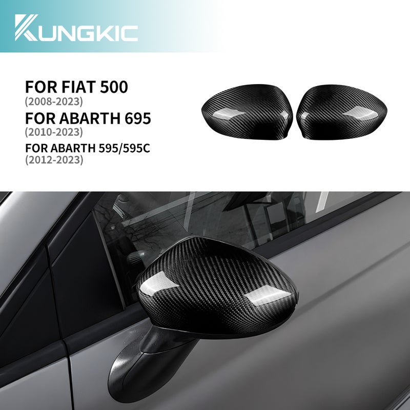 Real Hard Carbon Fiber Rearview Mirror Cover Cap for Abarth 595 595C (2012-2023), Abarth 695 (2010-2023), Fiat 500 (2008-2023) - Image 1