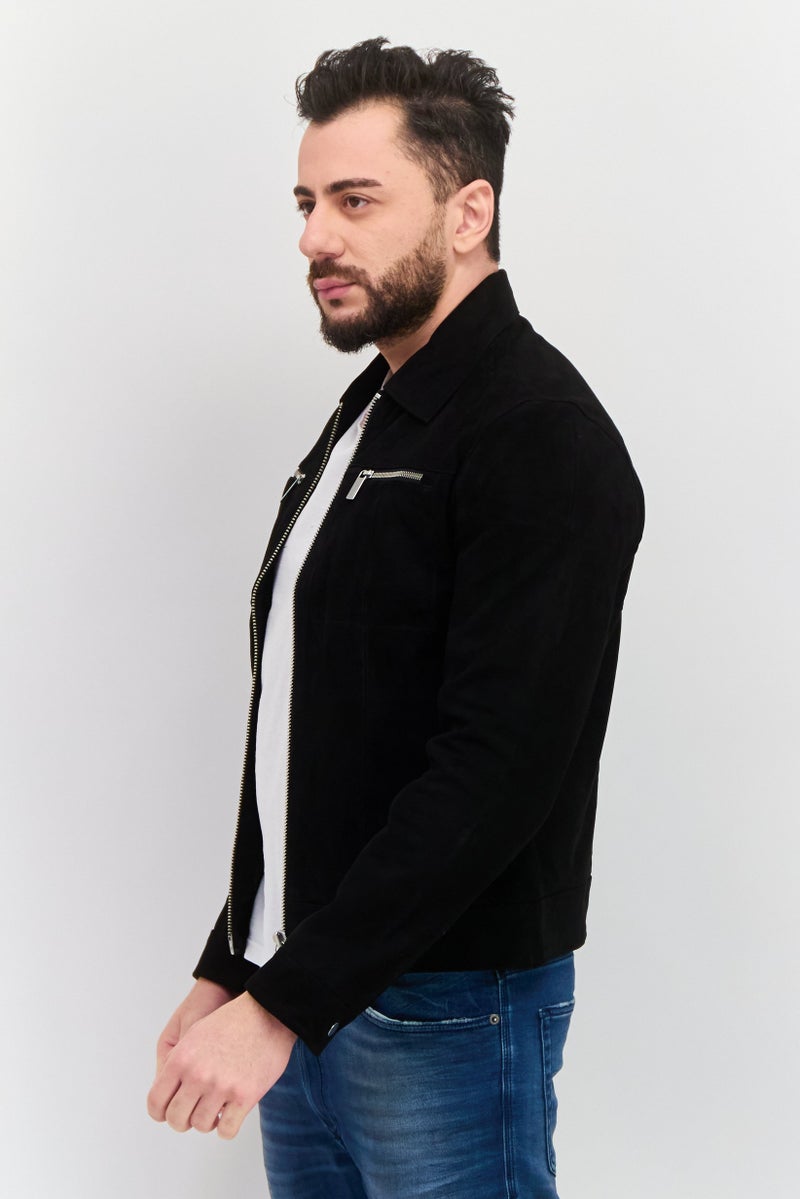 Selected Homme Men Suede Motorcycle Jacket, Black - Image 2