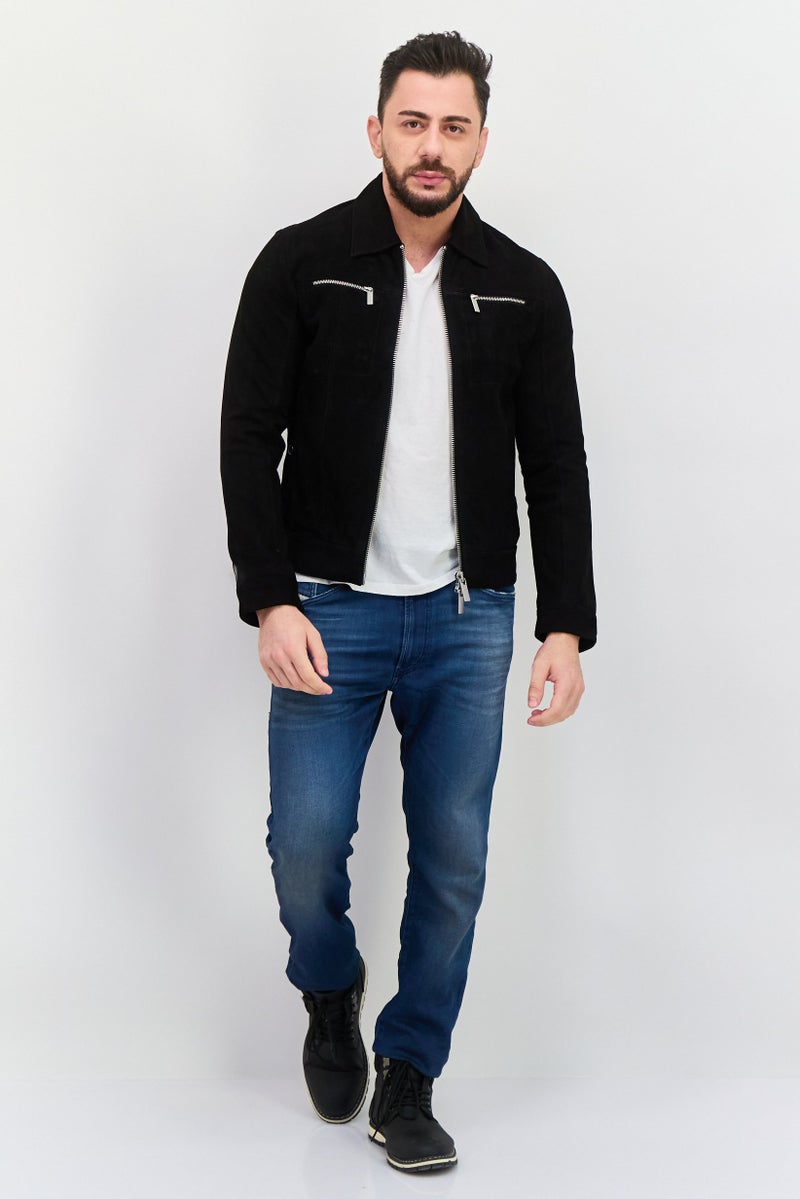 Selected Homme Men Suede Motorcycle Jacket, Black - Image 4