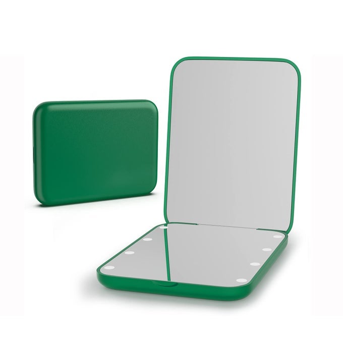 POCKET MIRROR 1X3X MAGNIFICATION LED COMPACT TRAVEL MAKEUP MIRROR WITH LIGHT FOR PURSE 2SIDED PORTABLE FOLDING HANDHELD SMALL LIGHTED MIRROR FOR GIFT GREEN