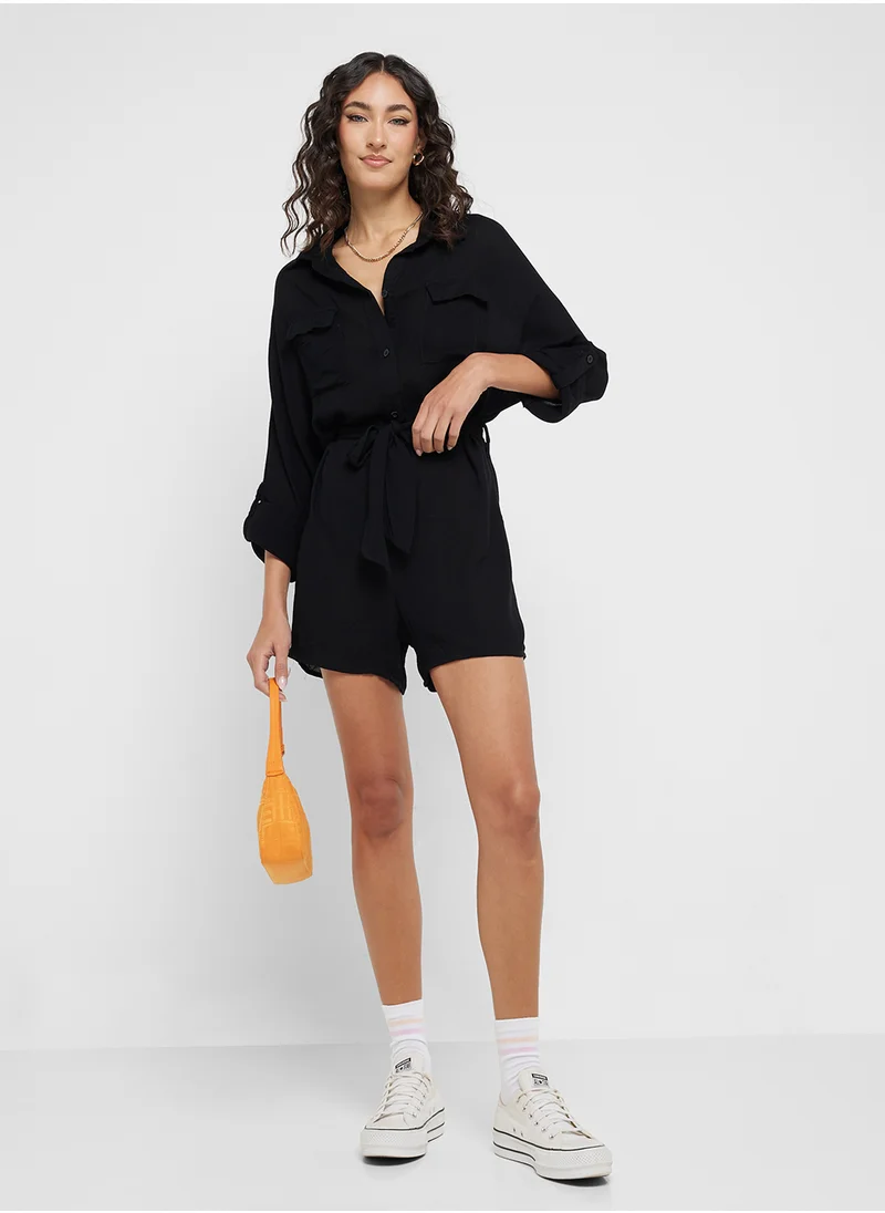 جينجر Button Down Utility Style Playsuit