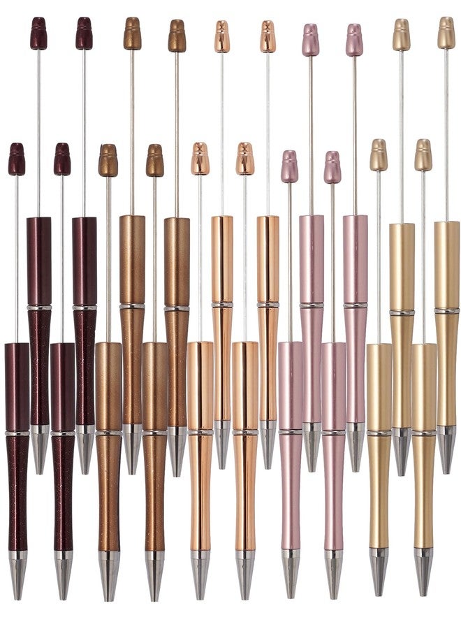 BB Beadthoven 25pcs Plastic Beadable Pens 5 Colors Bead Ballpoint Pens Set Shaft Black Ink Bead Pens for DIY Pen Decorations Supplies Office School Brown Coffee Rose Gold Pink Goldenrod - Image 1