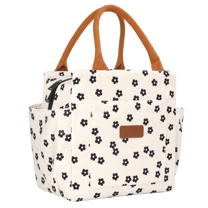 Joymee Lunch Bag Women Insulated Lunch Box Reusable Leakproof Large Spacious Cooler Tote for Women Men Adult with Bottle Holder and Side Pockets for Work Office Travel Picnic - Black Little Floral - Image 1