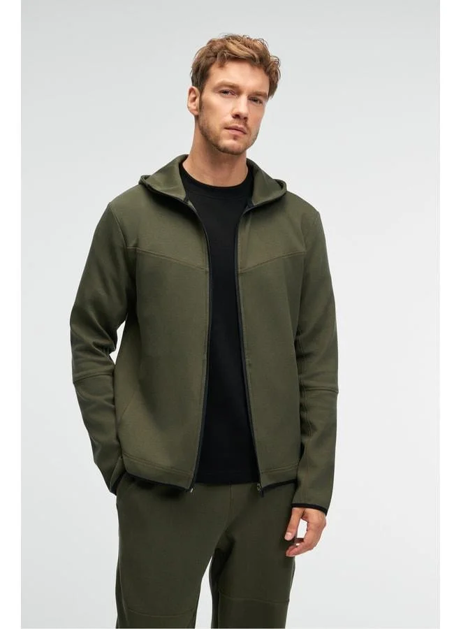 GRIMELANGE AVENER Men's Hooded Printed Zippered Khaki Sweatshirt.