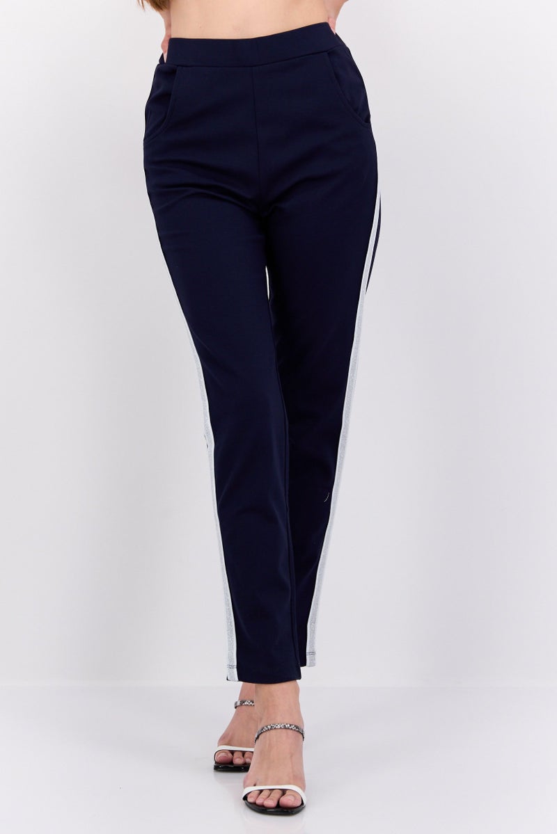 MODE Women Regular Fit Stripe Jeggings , Navy Blue  - Image 1
