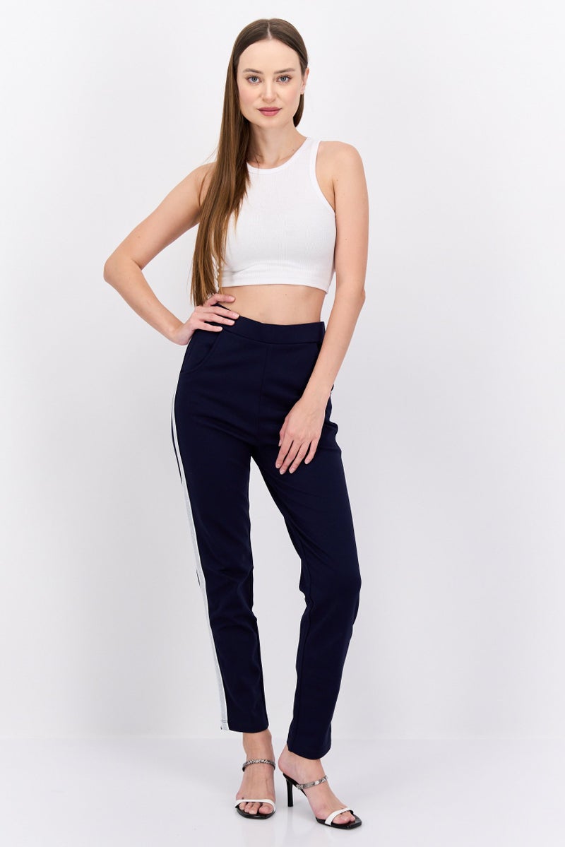 MODE Women Regular Fit Stripe Jeggings , Navy Blue  - Image 3