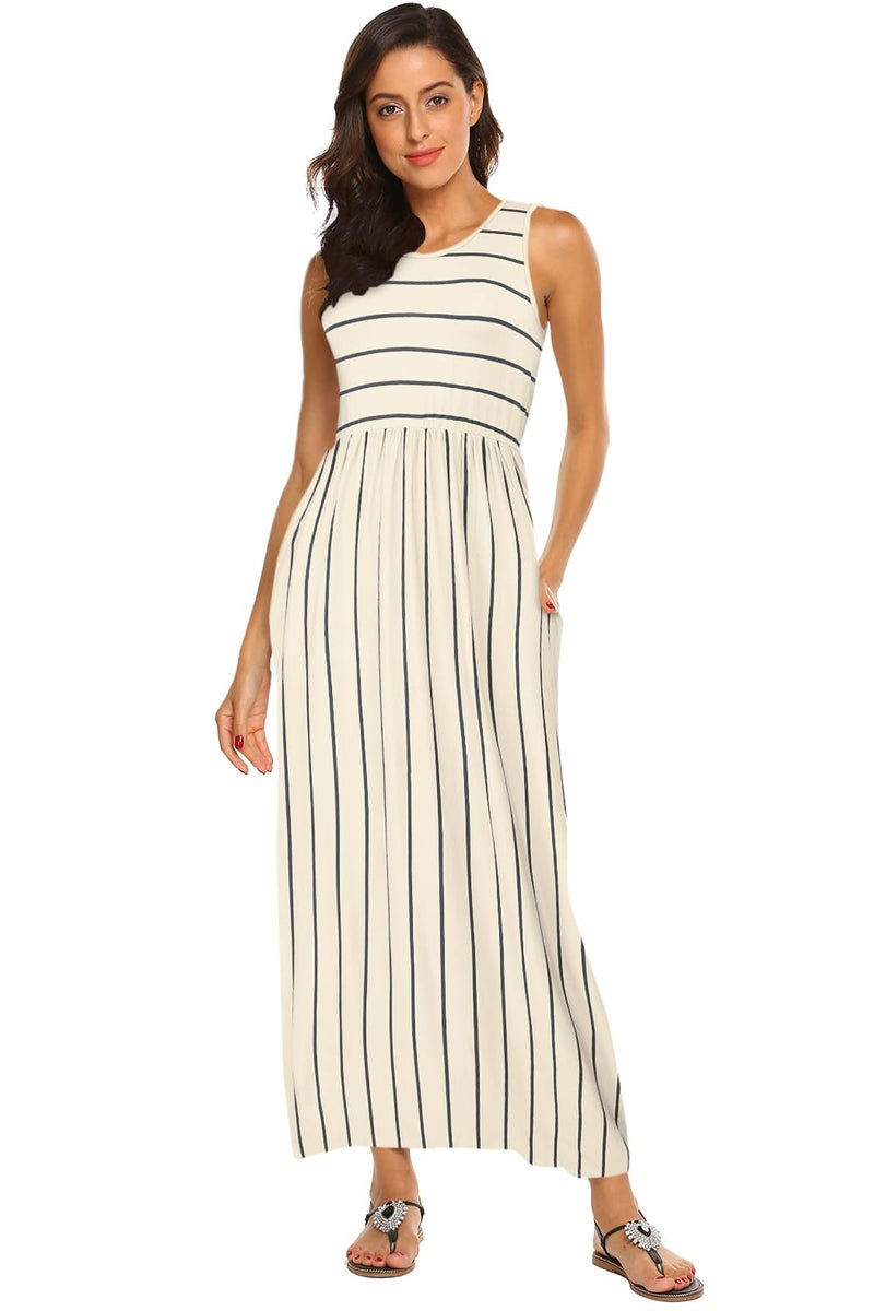 Hount Summer Dresses for Women Casual Sleeveless Striped Maxi Sundresses Apricot L - Image 4