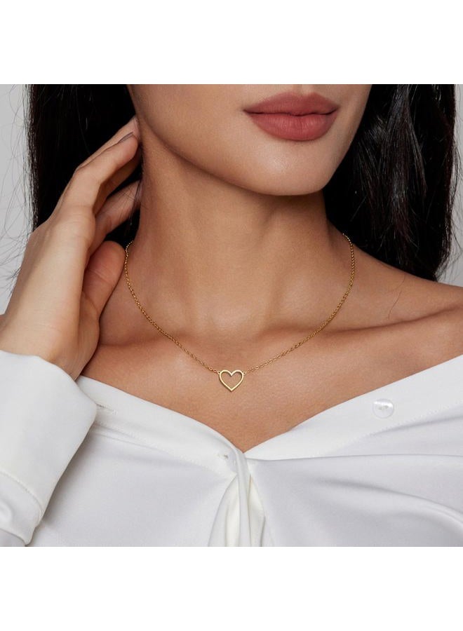 Zeffy Heart Necklace for Teen Girls 18k Gold Plated Cute Necklaces Trendy Open Heart Choker Necklaces Dainty Simple Gold Jewelry for Women Gifts - Image 3
