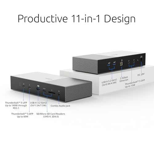 Kensington SD5000T5 Thunderbolt 5 Docking Station – Dual Display for MacBooks M1/M2/M3/M4 Pro and Max; Triple Display for Windows TB5; TB4 Compatible, 140W Power Delivery (K35201NA) - Image 5