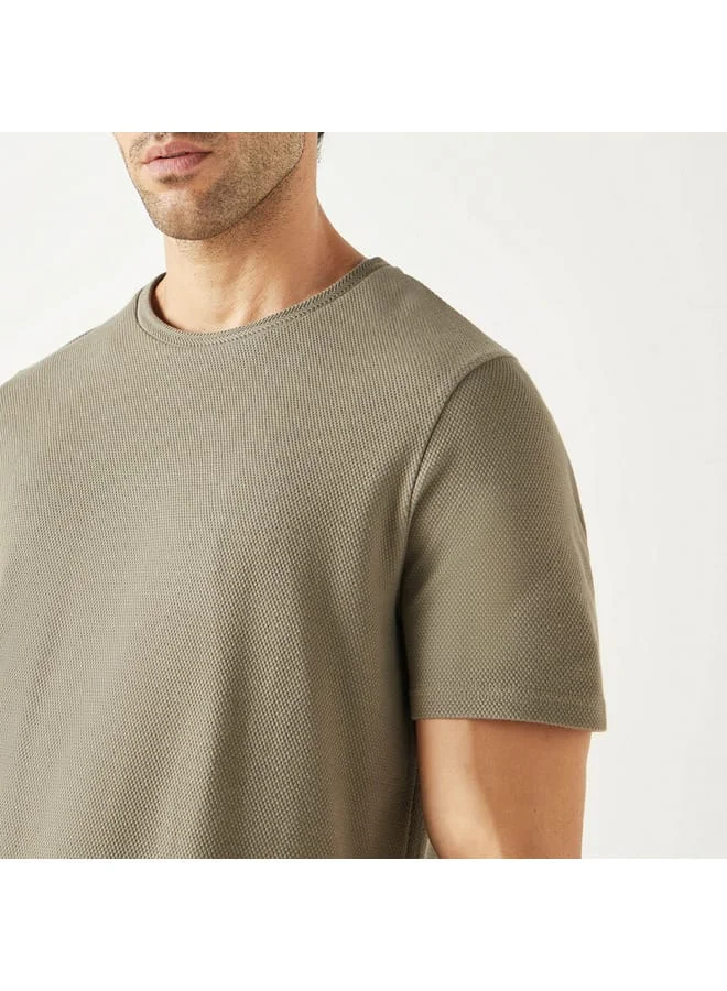 Iconic Iconic Textured Crew Neck T-Shirt with Short Sleeves