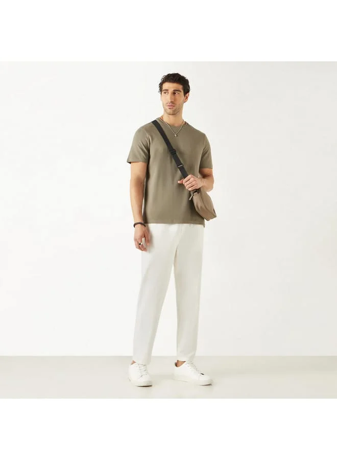 Iconic Iconic Textured Crew Neck T-Shirt with Short Sleeves