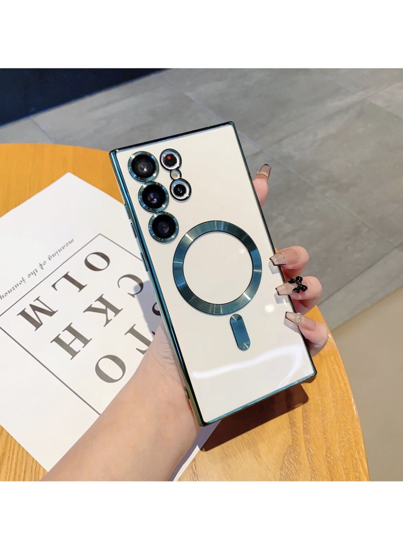 Classic Plating Magnetic Magsafe Wireless Transparent Clear Case for Samsung Galaxy S22 Ultra Green