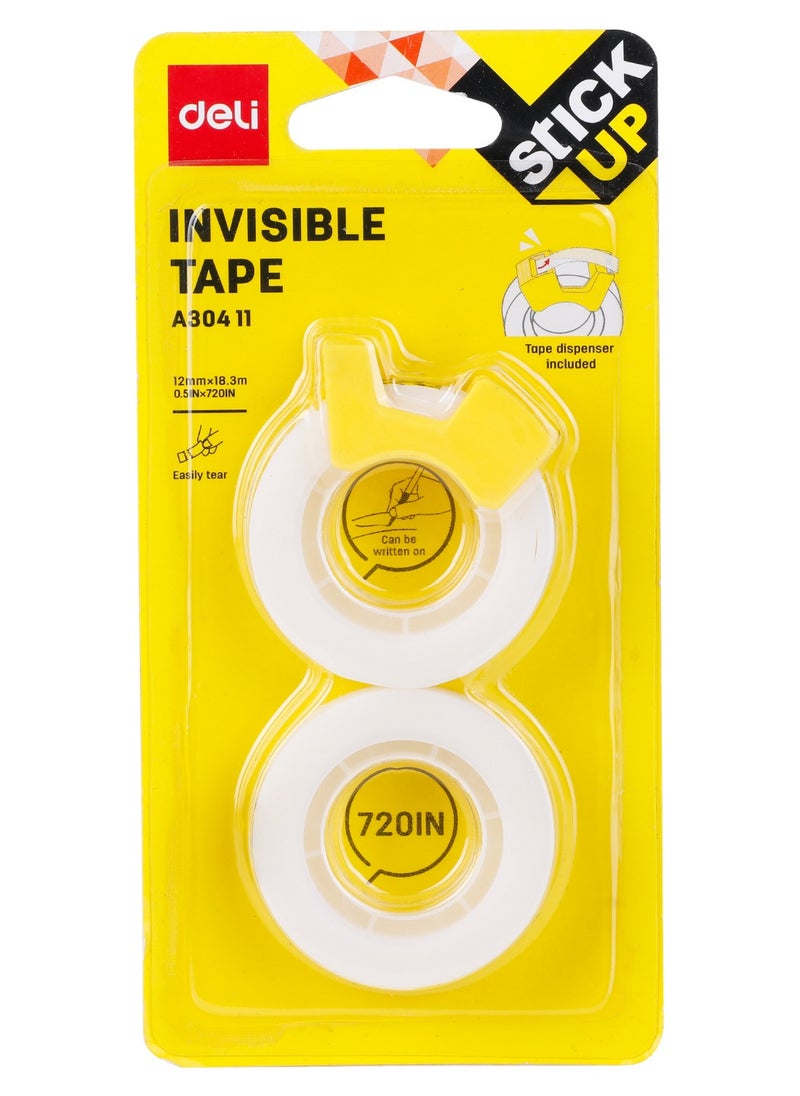 Deli - Deli EA30411 Stick Up BOPP Invisible Tape with Dispenser, 12mm x 18.3mm, Non-Toxic, Low Odor, 2PCS - Image 1