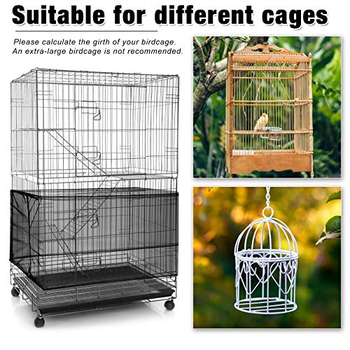 Shappy 3 Pieces Large Adjustable Bird Cage Cover Seed Feather Catcher Birdcage Nylon Mesh Net Cover Soft Skirt Guard for Parakeet Macaw African Round Square Cage (78 x 15 Inch in Circumference and Width) - Image 4