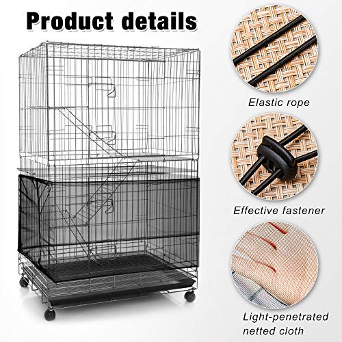 Shappy 3 Pieces Large Adjustable Bird Cage Cover Seed Feather Catcher Birdcage Nylon Mesh Net Cover Soft Skirt Guard for Parakeet Macaw African Round Square Cage (78 x 15 Inch in Circumference and Width) - Image 3