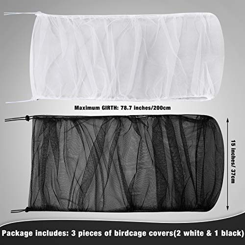 Shappy 3 Pieces Large Adjustable Bird Cage Cover Seed Feather Catcher Birdcage Nylon Mesh Net Cover Soft Skirt Guard for Parakeet Macaw African Round Square Cage (78 x 15 Inch in Circumference and Width) - Image 2