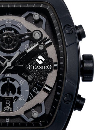 Opulent 6-Hands Chronograph Watch – Tonneau Skeleton Midnight Black Chronograph Edition with Premium Silicon Strap – Elite Y121 Calibre Movement – Waterproof Design - view 2