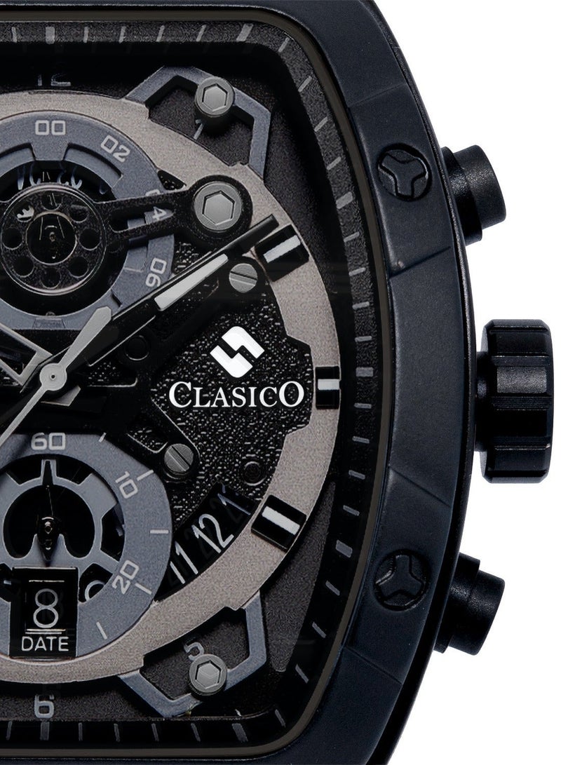 Clasico ساعة كرونوغراف فاخرة بـ 6 عقارب – إصدار هيكل تونيو الأسود منتصف الليل مع حزام سيليكون فاخر – حركة عيار Y121 النخبوية – تصميم مقاوم للماء - Image 2