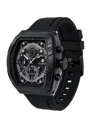 Opulent 6-Hands Chronograph Watch – Tonneau Skeleton Midnight Black Chronograph Edition with Premium Silicon Strap – Elite Y121 Calibre Movement – Waterproof Design - view 2